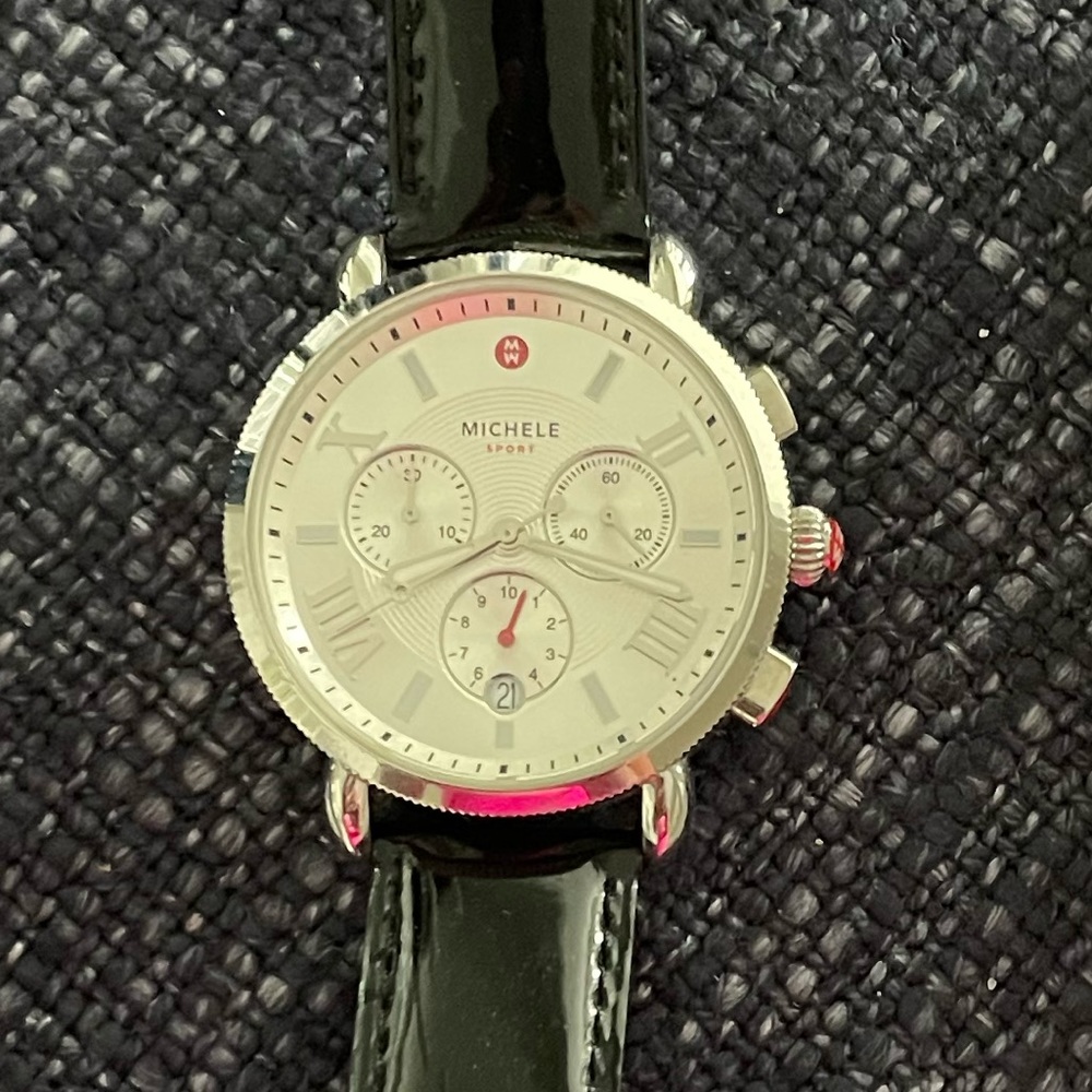 Sporty Sport Sail Michele Watch with black leather band